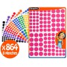 Gommettes rondes 3 diamètres et 8 couleurs x864 pcs