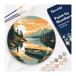 Peinture par numéros "Lac de Montagne et Canoë" sur disque bois