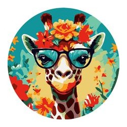 Peinture par numéros "Girafe fantaisie et Fleurs" sur disque bois