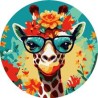 Peinture par numéros "Girafe fantaisie et Fleurs" sur disque bois