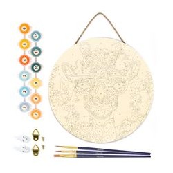 Peinture par numéros "Girafe fantaisie et Fleurs" sur disque bois