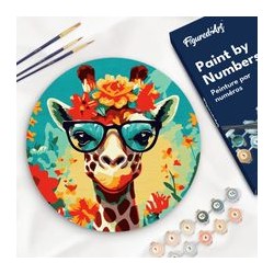 Peinture par numéros "Girafe fantaisie et Fleurs" sur disque bois