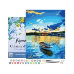 Peinture par numéros Barque et lever de soleil sur châssis 40x50 cm