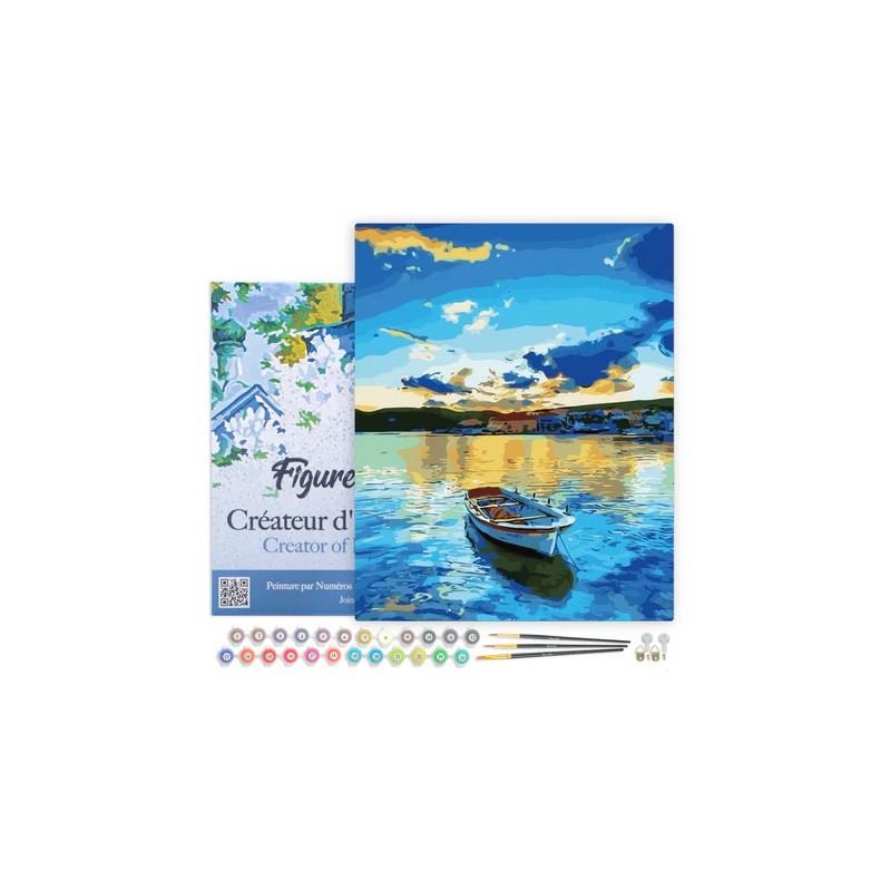 Peinture par numéros Barque et lever de soleil sur châssis 40x50 cm