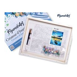 Peinture par numéros Barque et lever de soleil sur châssis 40x50 cm