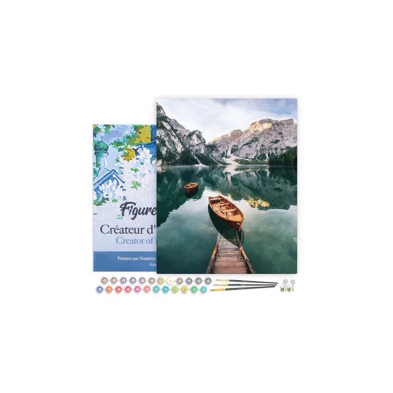 Peinture par numéros Barque et lac de montagne sur châssis 40x50 cm