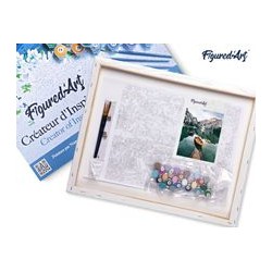 Peinture par numéros Barque et lac de montagne sur châssis 40x50 cm