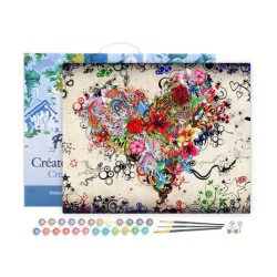 Peinture par numéros sur chassis 40x50cm - Coeur de fleurs