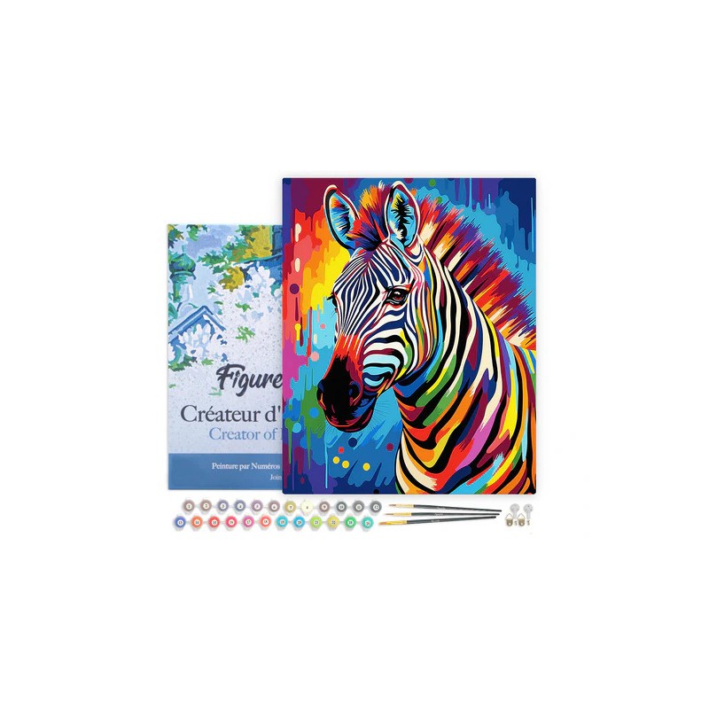 Peinture par numéros Zèbre coloré abstrait sur châssis 40x50 cm