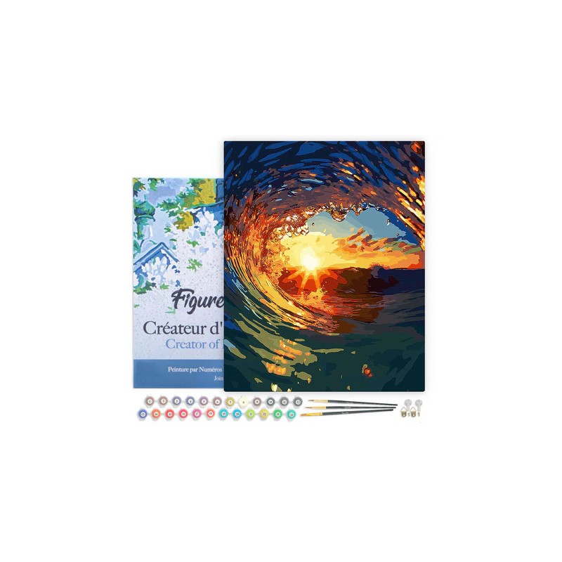 Peinture par numéros Vague et coucher de soleil sur châssis 40x50 cm