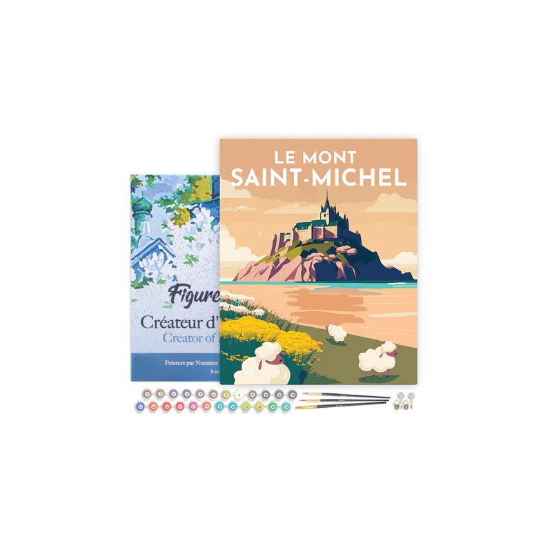 Peinture par numéros Affiche vintage Mont St Michel sur châssis 40x50 cm
