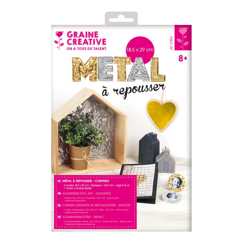 Pochette 3 feuilles de métal à repousser argent et or 18,5x29cm
