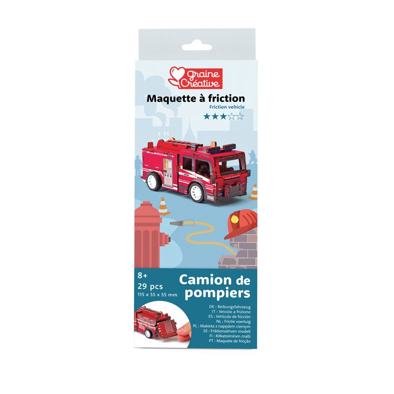 Maquette 3D en bois à friction - Camion de pompiers