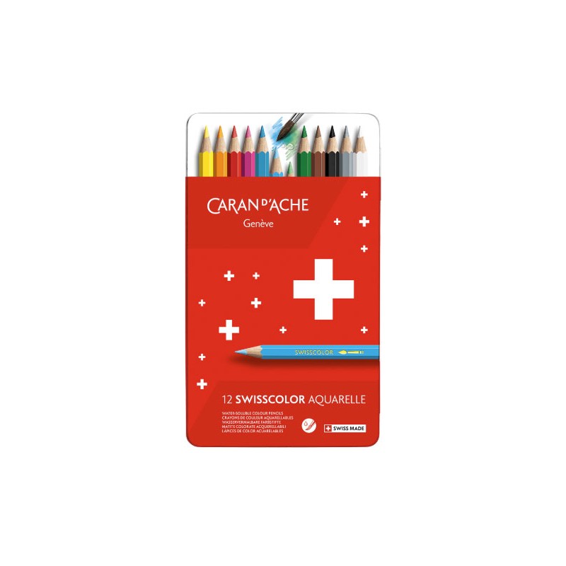 Boîte métal de crayons de couleurs aquarellables Swisscolor