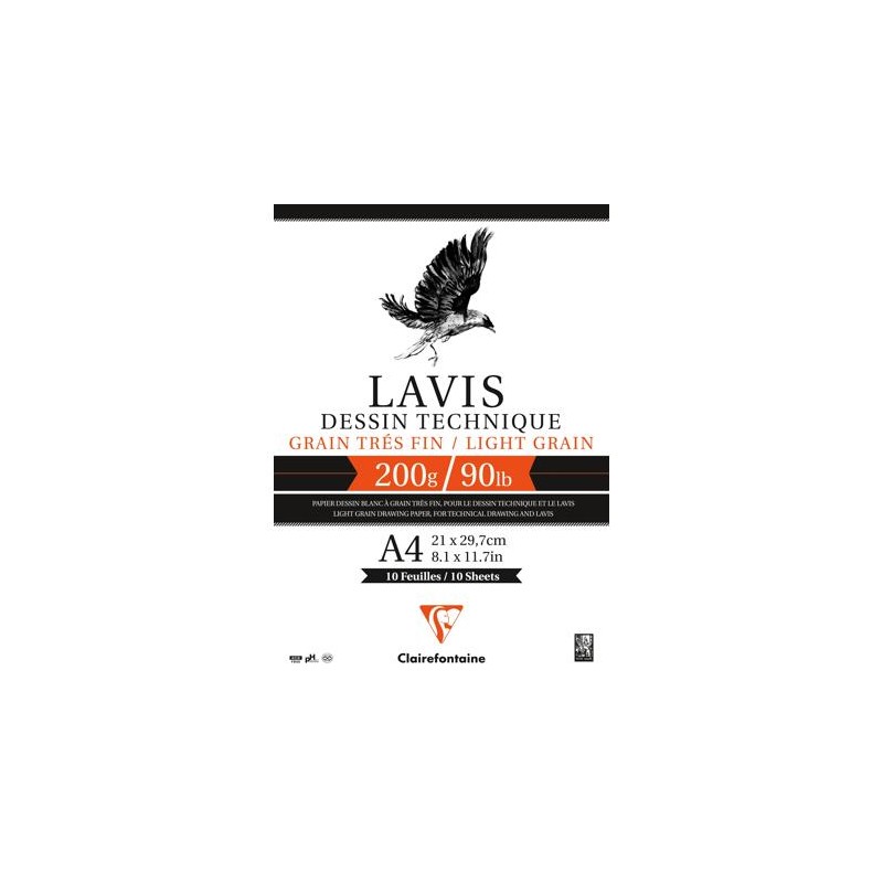 Bloc lavis technique Clairefontaine 200 g/m², 10 fls collés un côté