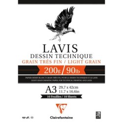 Bloc lavis technique Clairefontaine 200 g/m², 10 fls collés un côté