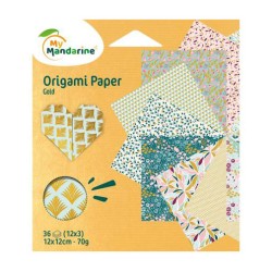 Pochette papier Origami Gold 12x12cm, 36 fls de 70 gm/²
