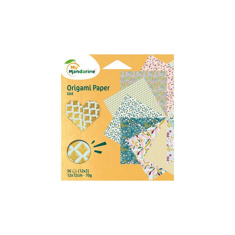 Pochette papier Origami Gold 12x12cm, 36 fls de 70 gm/²