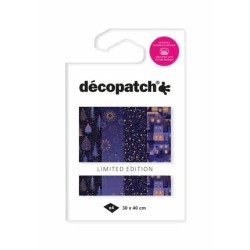 Pochette Décopatch Nuit de Noël édition limitée, 4 feuilles 30x40 cm assorties