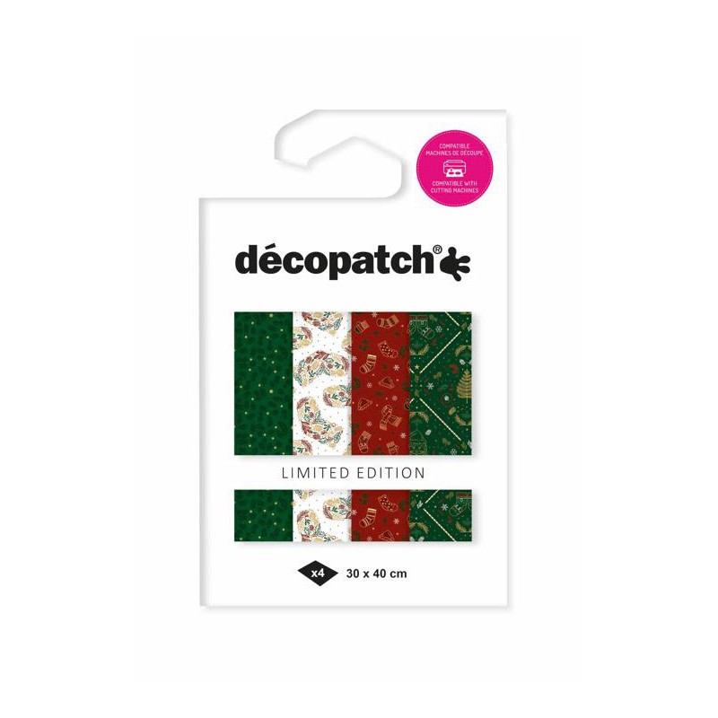 Pochette Décopatch Noël vintage , 4 feuilles 30x40 cm assorties