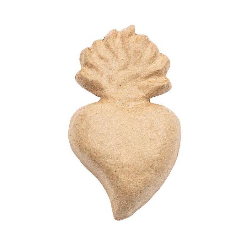 Ex-voto coeur avec flamme en papier maché - 25 cm