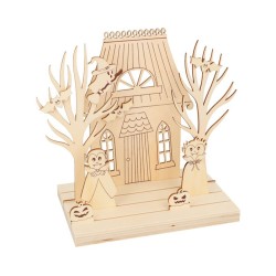 Set décor en bois paysage et silhouettes Halloween 18x11,5x1,5 cm