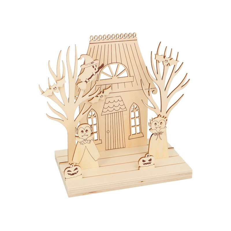 Set décor en bois paysage et silhouettes Halloween 18x11,5x1,5 cm