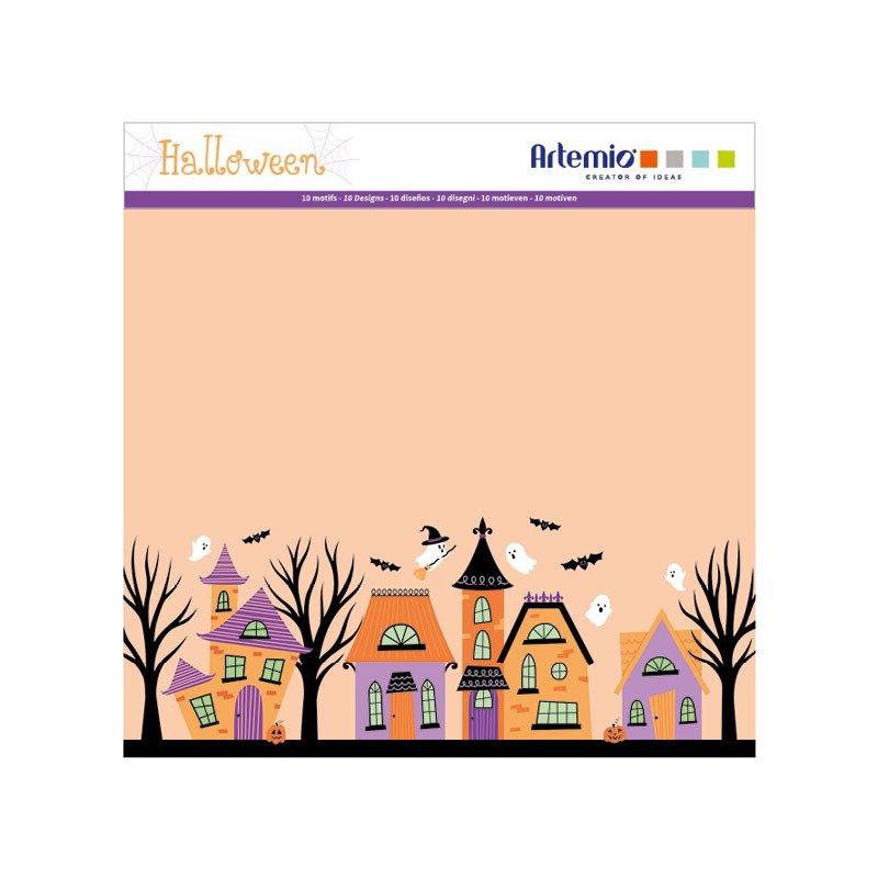 Set 10 feuilles imprimées recto Halloween 30,5x30,5 cm, 150gr/m²