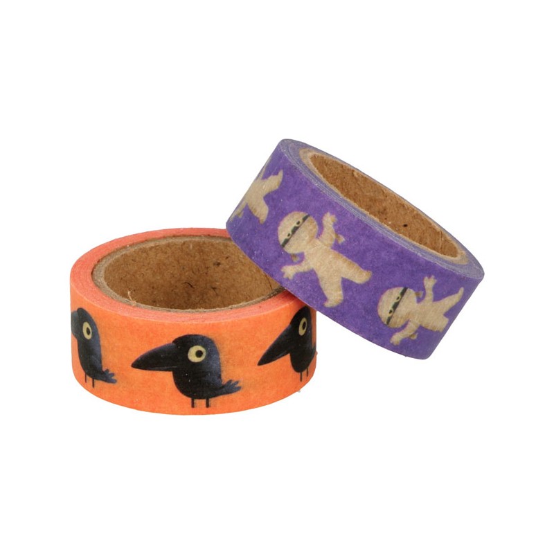 Masking tape 15mm x5m 2 rouleaux - Halloween Corbeau et momie