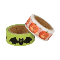 Masking tape 15mm x5m 2 rouleaux - Halloween Citrouille et chauve-souris