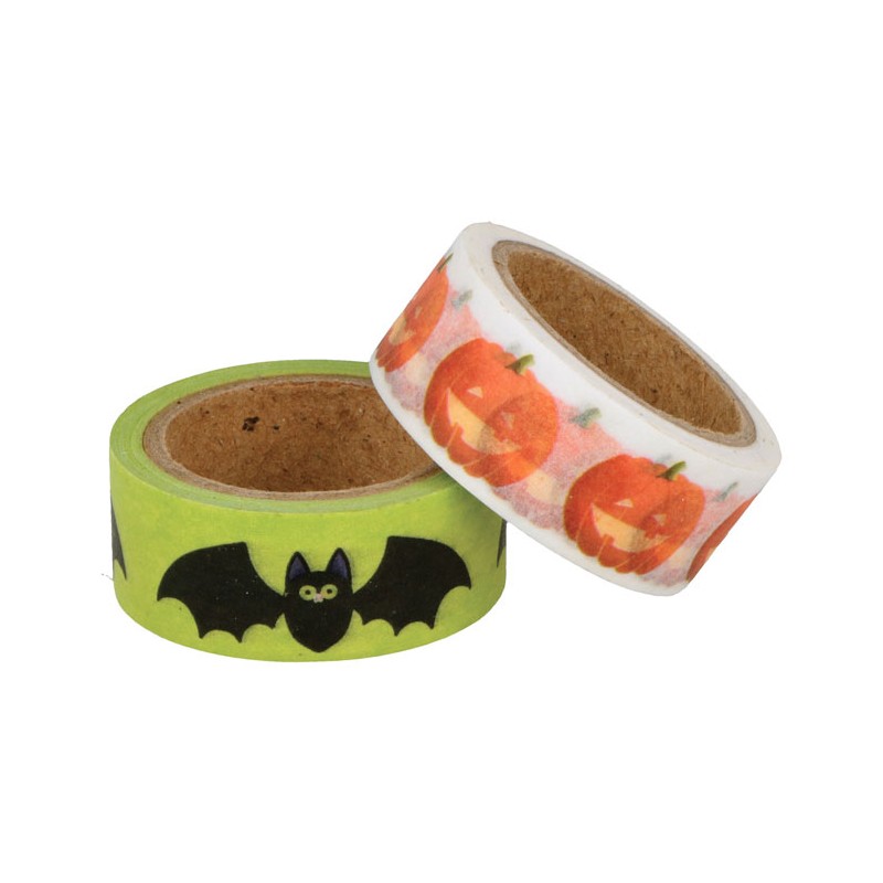 Masking tape 15mm x5m 2 rouleaux - Halloween Citrouille et chauve-souris
