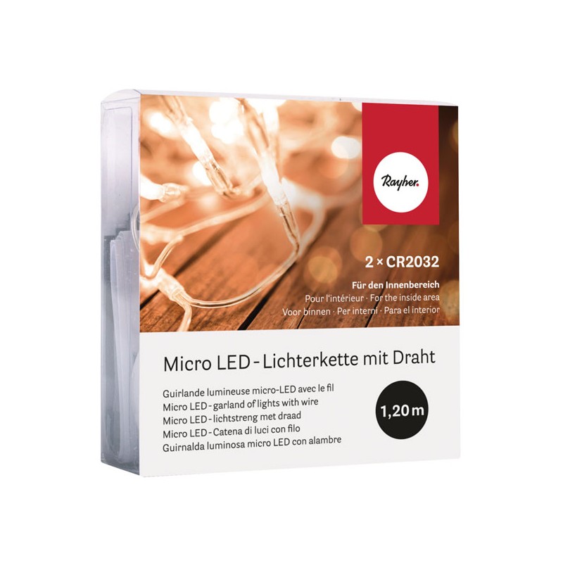 Guirlande lumineuse micro-LED sur fil 120cm, 10 lumignons blanc chaud