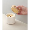 Pot à bougie en céramique blanc et couvercle bambou ø10x8,9cm