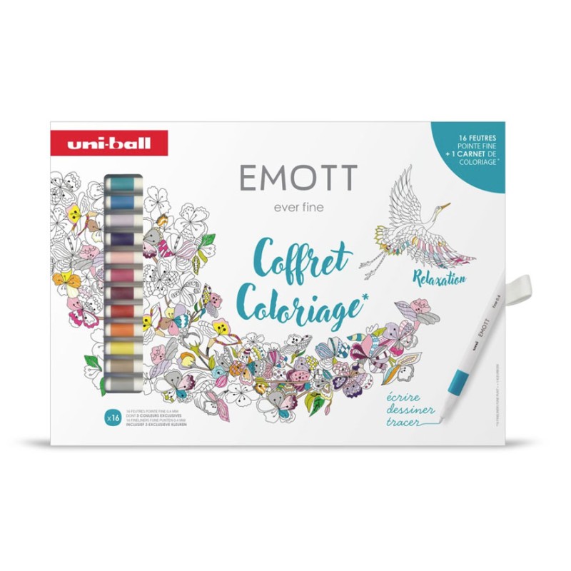 Coffret de coloriage 16 feutres Emott + 1 carnet de coloriage de 48 pages