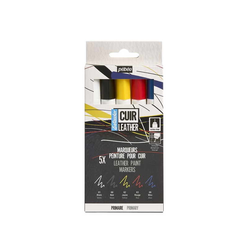 Set de 5 marqueurs de peinture Sétacolor Cuir couleurs primaires