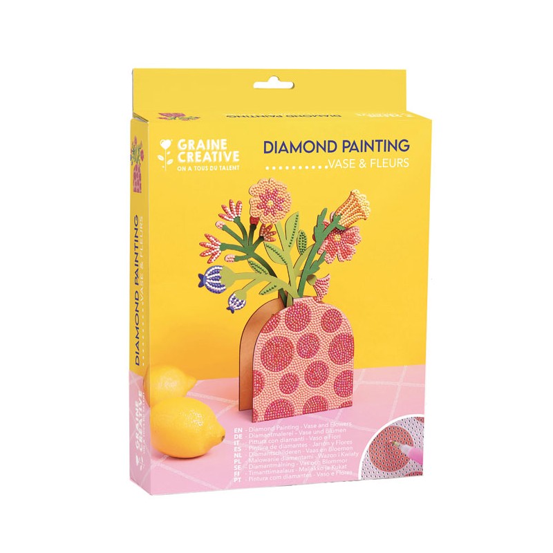 Kit créatif Diamond painting - Vase et fleurs à strasser Rouge