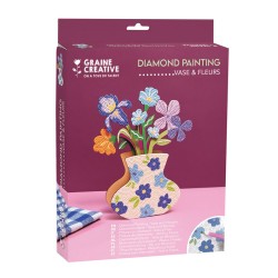 Kit créatif Diamond painting - Vase et fleurs à strasser Bleu