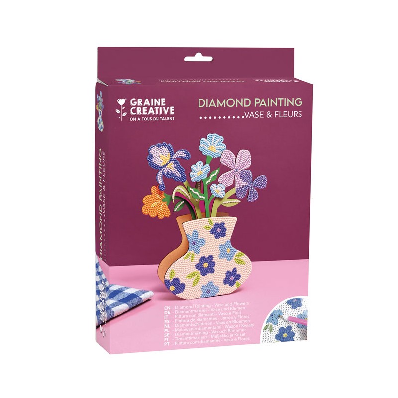 Kit créatif Diamond painting - Vase et fleurs à strasser Bleu