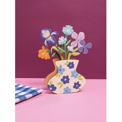 Kit créatif Diamond painting - Vase et fleurs à strasser Bleu