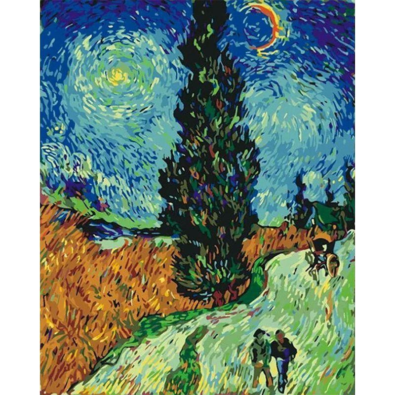 Peinture par numéros Van Gogh - La Route des Cyprès sur toilé roulée 40x50 cm