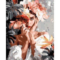 Peinture par numéros Portrait de jeune fille fleurie sur châssis 40x50 cm