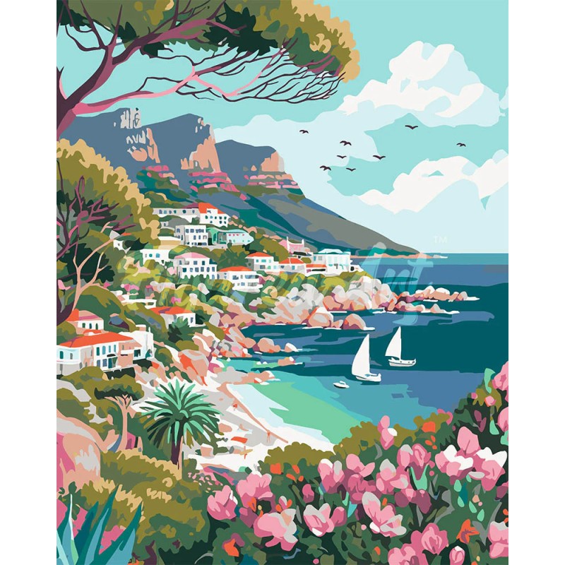 Peinture par numéros Ville côtière au printemps sur châssis 40x50 cm