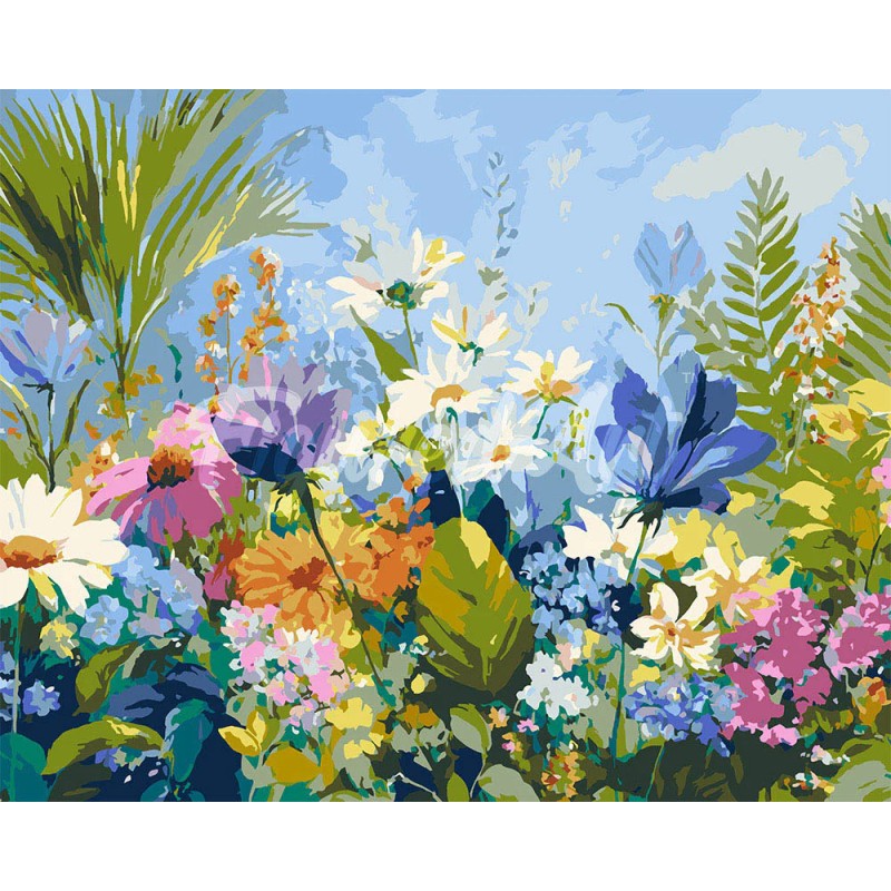 Peinture par numéros Champ de fleurs colorées sur châssis 40x50 cm
