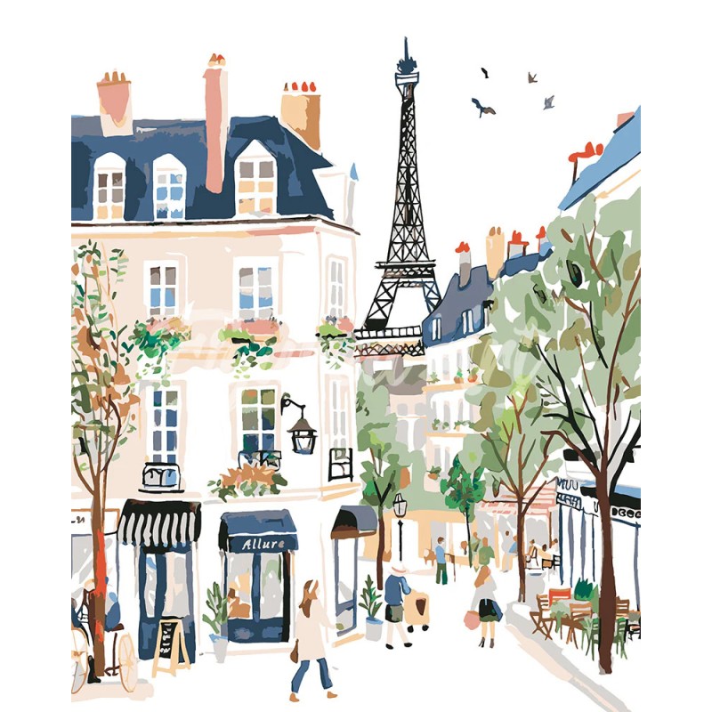 Peinture par numéros Aquarelle rue de Paris sur châssis 40x50 cm