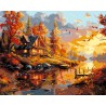 Peinture par numéros Coucher de soleil automnal sur cabane sur châssis 40x50 cm