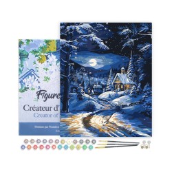 Peinture par numéros Cottage d’Hiver au Clair de Lune sur châssis 40x50cm