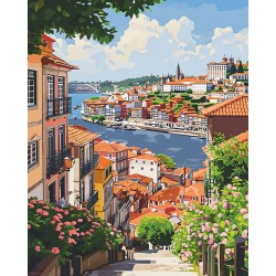 Peinture par numéros Vue sur le fleuve à Porto sur châssis 40x50cm