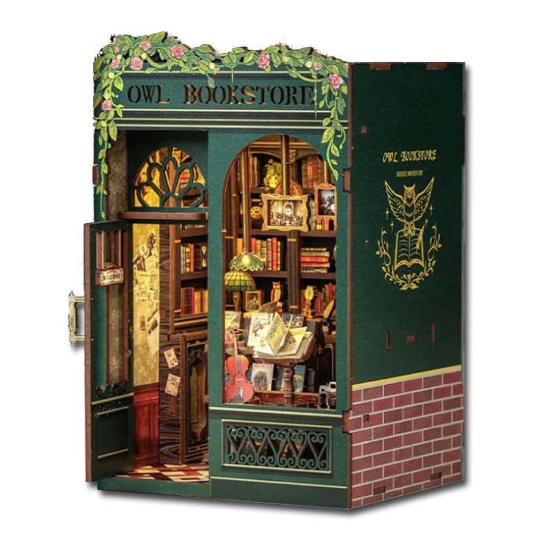 Kit maquette Book Nook en bois - Librairie des Hiboux