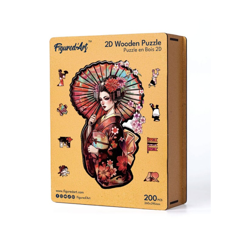 Puzzle en bois 2D x200pcs - Geisha et Ombrelle