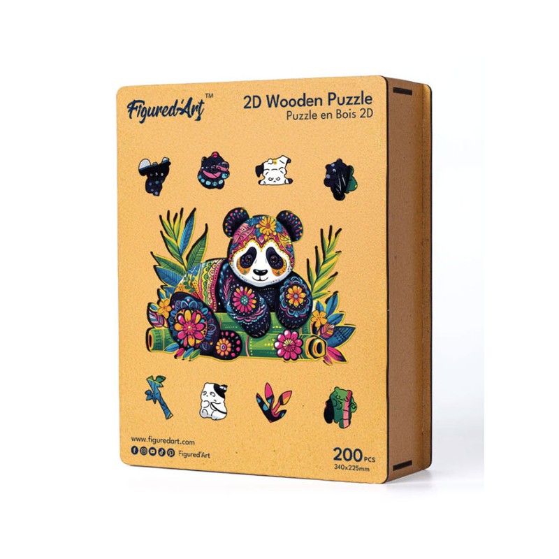 Puzzle en bois 2D x200pcs - Panda floral